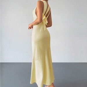 New Elegant Classy Yellow Sleeveless Midi Maxi Black Tie Dress Women’s